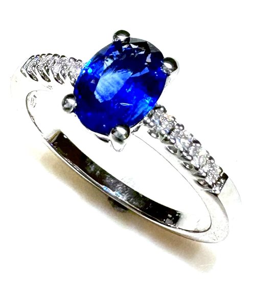 Anello Sommer Donna Classici in Oro bianco Zaffiro blu 0.93 Ct ZAF CT 0.93 DIA CT 0.12 F/VS - ZAF CT 0.93 DIA CT 0.12 F/VS